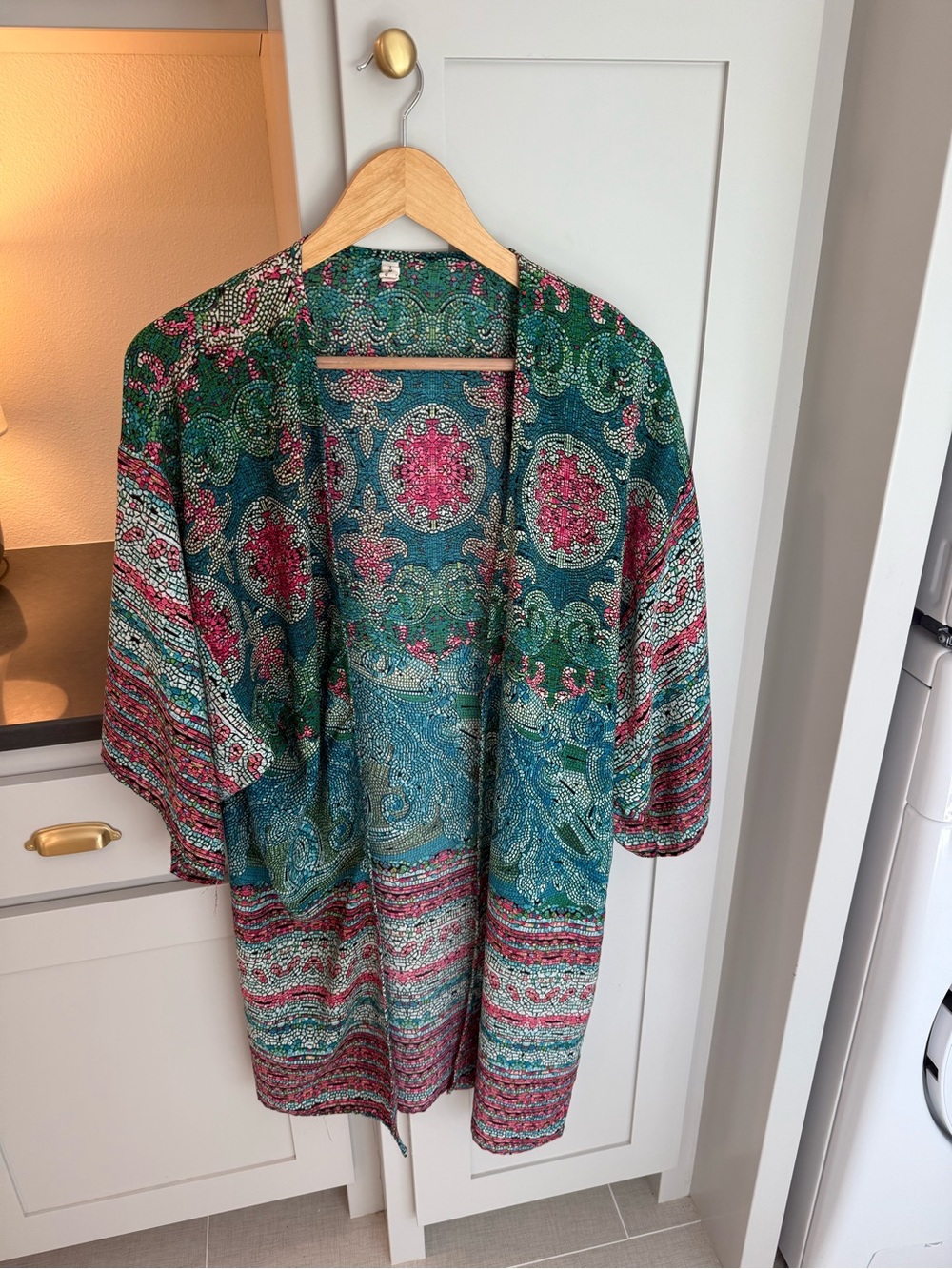 Bohemian Teal & Pink Printed Kimono One size